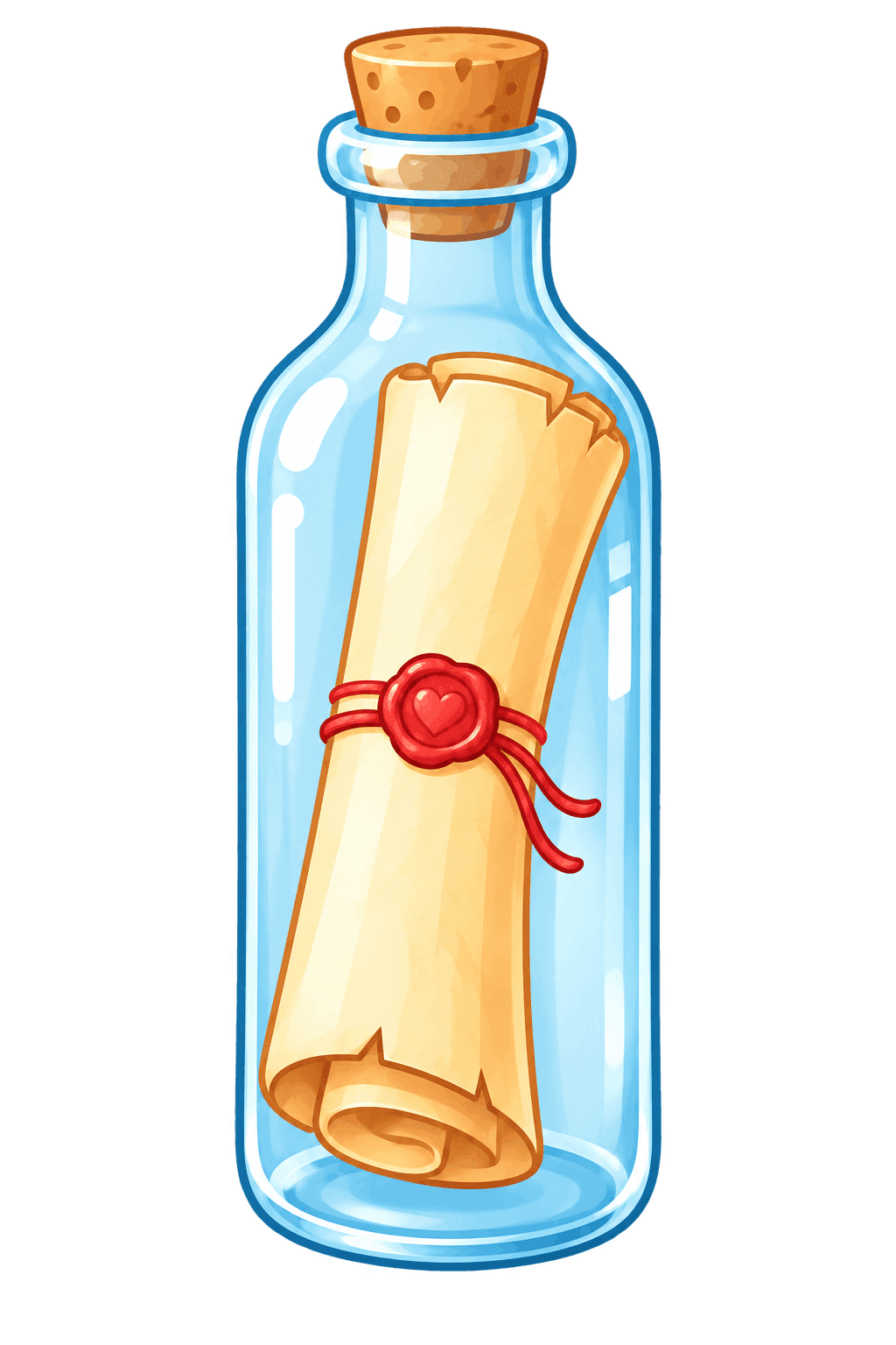 A glass bottle holding a secret letter with cute pirate decorations.